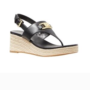 NEW Michael Kors Camila Logo Canvas/Leather Wedge Sandal Black